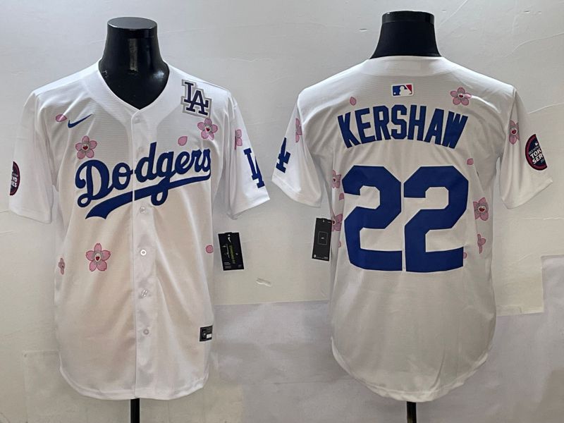 Men Los Angeles Dodgers #22 Kershaw White Sakura Edition 2025 Nike MLB Jersey style 8